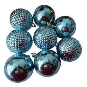 Shatterproof Turquoise Plain Glossy Diamond Point Round Ball Ornaments Eight EUC